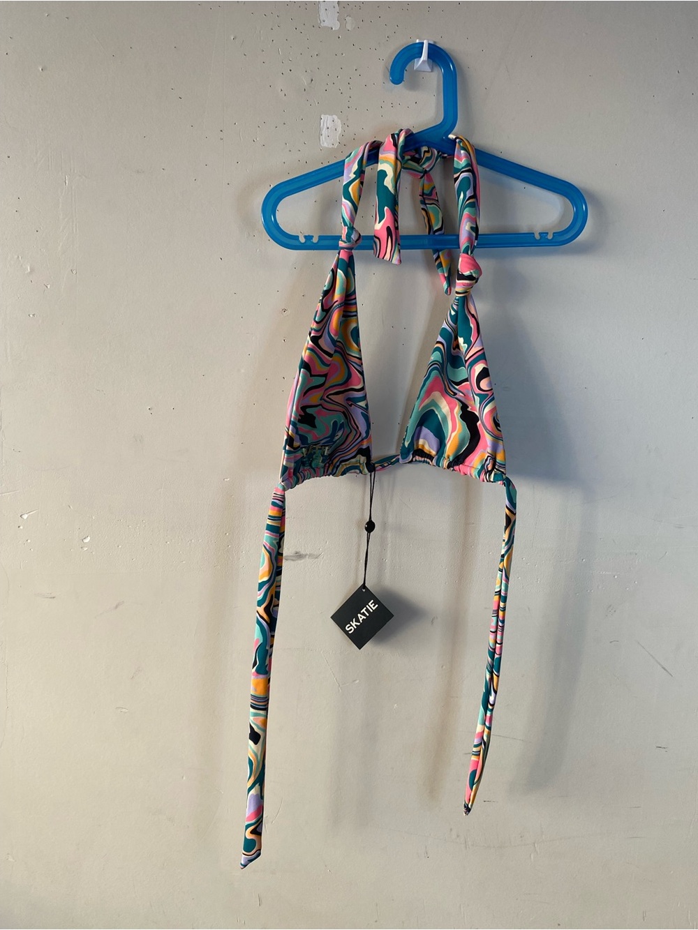 NWT• Skatie Psychedelic Swirl Halter Triangle Bikini Top L 70s Retro - Picture 3 of 7